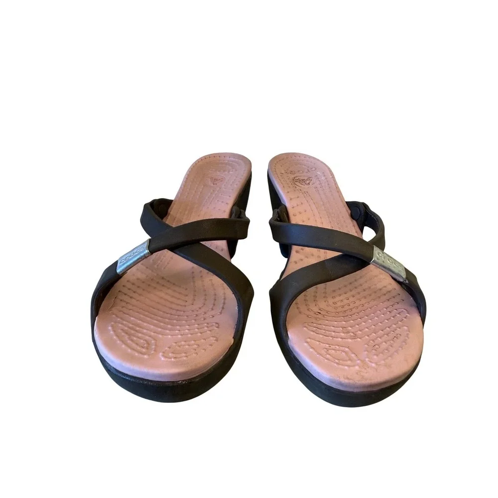 Crocs Cyprus II Heel‎ Sandals Womens 9 Brown Pink Wedge Strappy Y2K Espresso